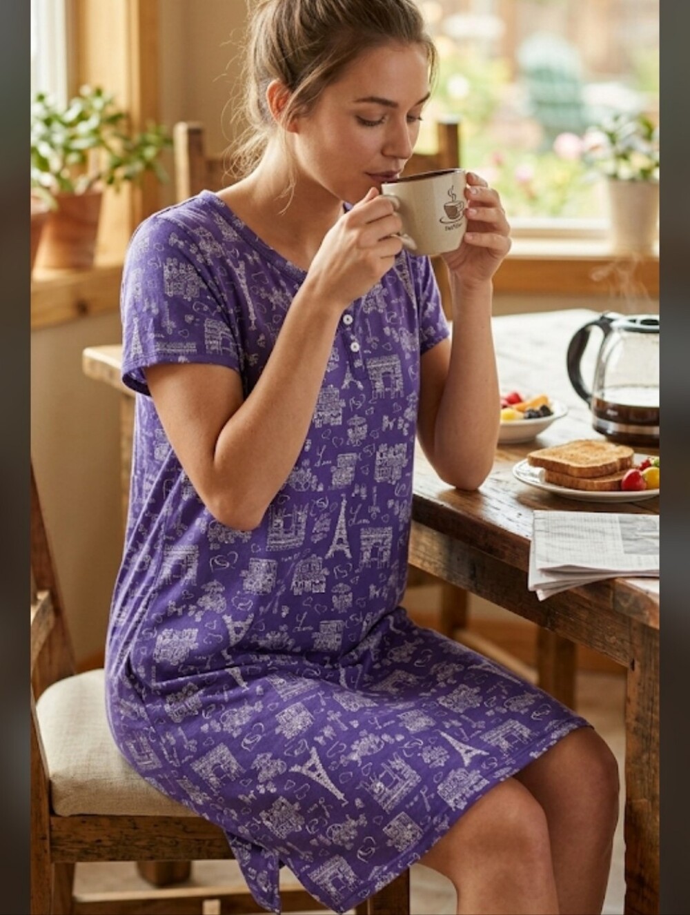 Karen Neuberger Purple Nightie M Paris Sleep Shirt